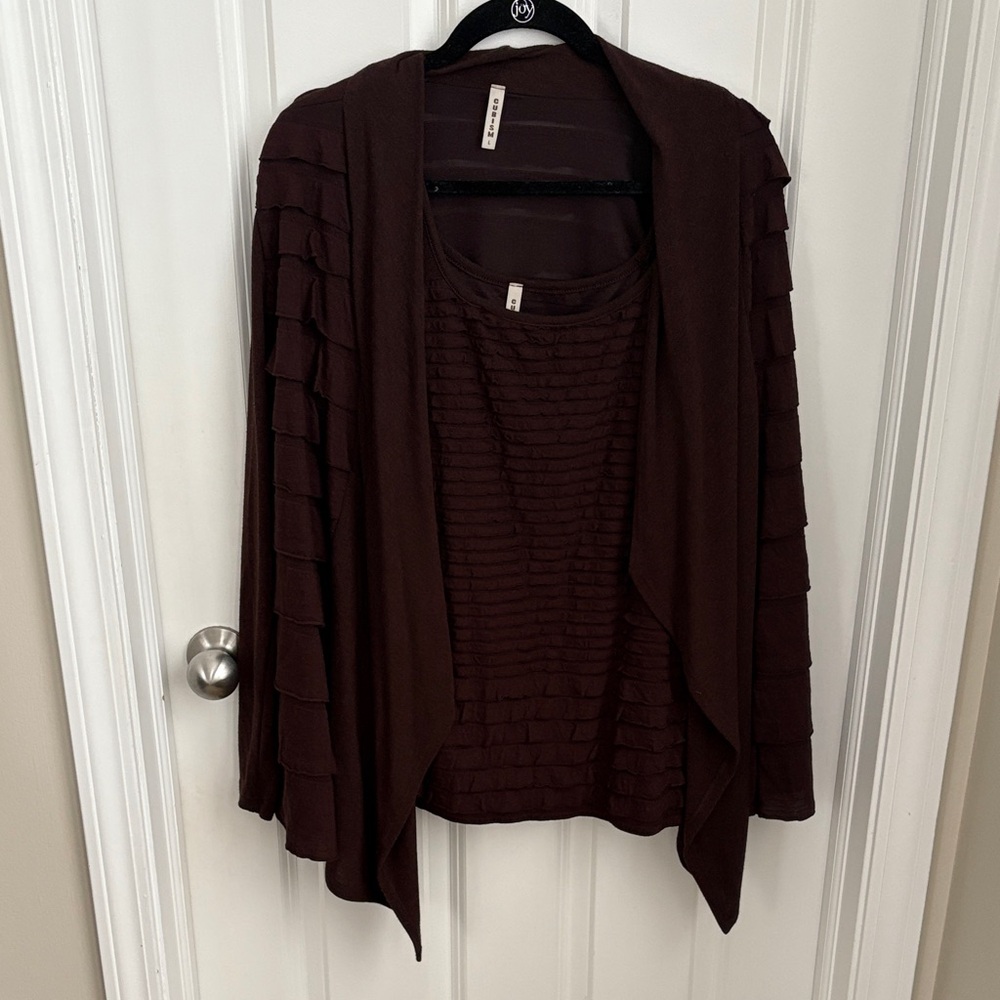 Cubism Brown Ruffled Sweater Set